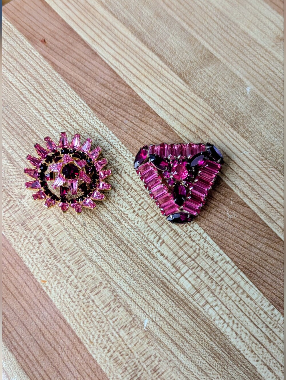 Vintage Pink Crystal Statement Brooch Set - Women Jewelry